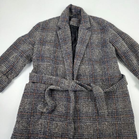 Zara Woman Coat Womens XL Gray Glen Plaid Belted Wrap Wool Alpaca Mohair Blend - Picture 2 of 15